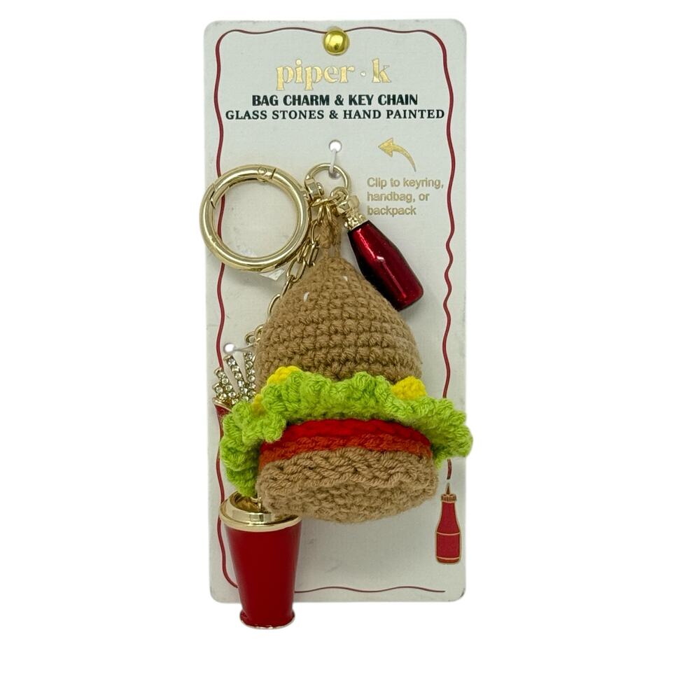 Piper K Hamburger Fries Milkshake Ketchuo Crochet Bag Charm & Key‎ Chain NEW
